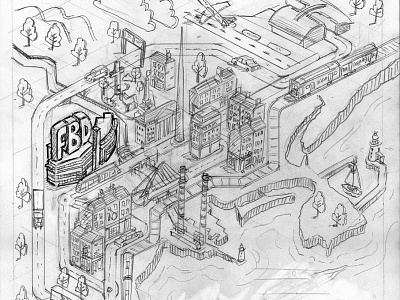 FBD Insurance Dublin Map Ad Campaign Pencil Rough city drawing illustration illustrator line drawing map maps wip