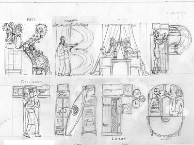 IKEA KVARTIROVEDENIE - Lettering Pencil Rough Pt1 advert advertising drawing drawn illustration illustrator line line drawing pencil rough wip