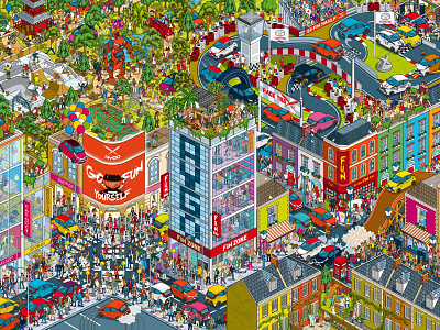 Toyota Aygo: Where's The X? Advertising Campaign advert advertising automotive cars city cityscape detail fun illustration illustrator isometric pixel art