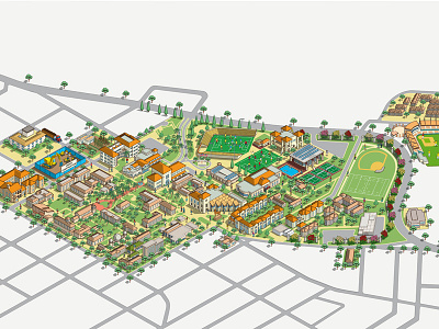 Santa Clara University Campus Map Illustration buildings cartography design illustration illustrator infographics information graphics isometric map maps pixel art site plan