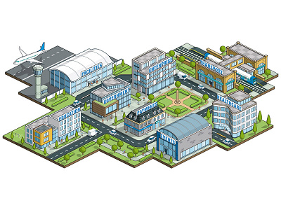 Ultra Electronics ID: Isometric Website Illustrations - City