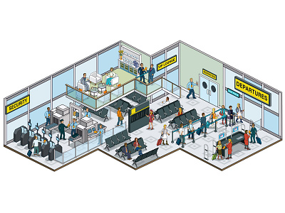 Ultra Electronics ID: Website Illustrations - Facilities airport buildings corporate detail graphic illustration illustrator isometric marketing people pixel art security