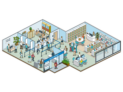 Ultra Electronics ID: Isometric Illustration - Government buildings corporate cutaway detail graphic illustration illustrator isometric marketing people pixel art website