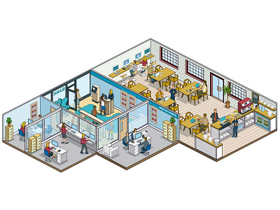 Ultra Electronics ID: Website Illustrations - Payments buildings corporate cutaway detail graphic illustration illustrator isometric marketing people pixel art security