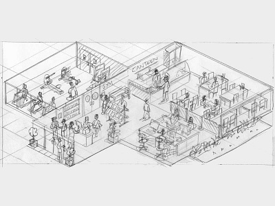 Ultra Eletronics Id Business Rough art buildings business cutaway detail drawing graphic illustration illustrator isometric people wip