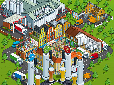c/o Hops Magazine Cover and Editorial Illustration business city cityscape detail editorial illustration illustrator isometric magazine people pixel art vector