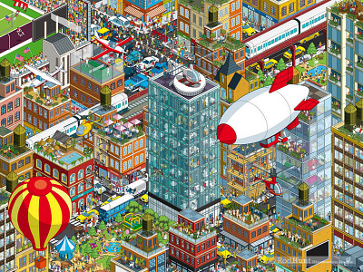 Expansive Cityscape Advertising Campaign Illustration - Pt 1 advert advertising architecture campaign city cityscape detail illustration illustrator isometric pixel art