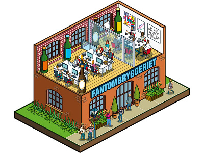 Contract Brewery: c/o Hops Editorial Illustration art business cityscape cutaway detail editorial illustration illustrator isometric magazine people pixel art