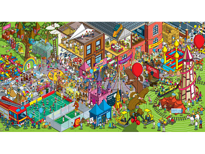 Can You Spot Pudsey? Bank of Scotland Children in Need advert advertising charity children detail fun graphic illustration illustrator isometric pixel art school