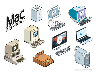 Retro Apple Sticker Illustrations: MacFormat Magazine apple computers graphic icon icons illustration illustrator isometric pixel art technology vector