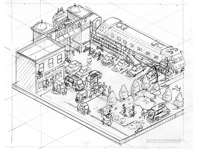 Taxi Business: Multix Testimonials Pencil Rough advert advertising automotive business cars city cityscape illustration illustrator isometric travel wip