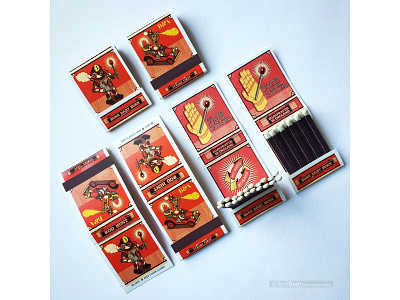 Burn Baby Burn! Illustrated Matchbook Project - all sides design graphic illustration illustrator isometric lettering packaging pixel art print retro robot typography