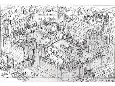 Castle rough: Daily Mail Great British £100,000 Treasure Hunt drawing drawn graphic illustration illustrator isometric line newspaper sketch wip