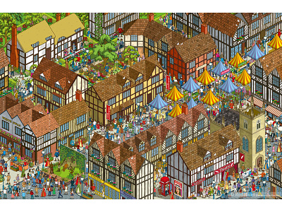Stratford Upon Avon: Great British £100,000 Treasure Hunt cityscape design detail editorial game graphic illustration illustrator isometric landscape pixel art town