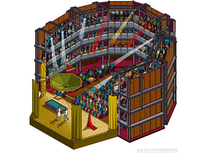 Chicago Shakespeare Theater's The Yard architecture building cutaway design graphic illustration illustrator isometric map pixel art venue