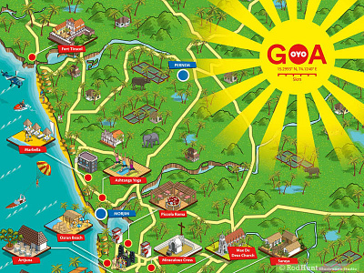 OYO Rooms Goa Map Illustration - Part 1 goa graphic illustration illustrator india isometric map maps pixel art tourism travel