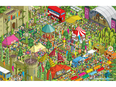 Arts Festival - Daily Mail Great Summer £125,000 Treasure Hunt busy detail digital hidden object illustration illustrator isometric landscape pixel art search and find seek and find tourism treasure hunt vector wheres waldo wheres wally wimmlebild