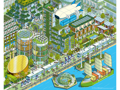 Megacity 2050: Bloomberg Businessweek Illustration city cityscape design detail enviroment graphic illustration illustrator isometric pixel art