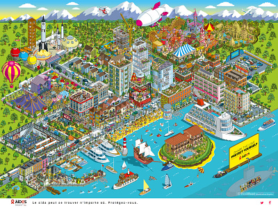 AIDES: #ShareTheLove HIV/AIDS Awareness Ad Campaign advertising campaign cityscape design graphic illustration illustrator isometric map maps pixel art social change vector