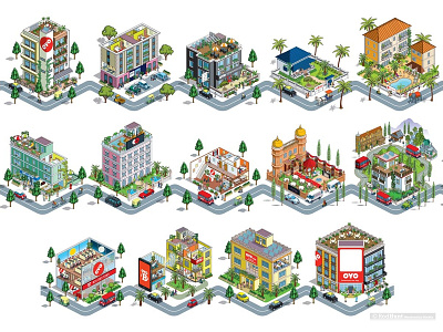 OYO Rooms: Book & Mural Illustrations advertising architechture buildings business city cityscape design detail graphic hospitality illustration illustrator infographics isometric pixel art travel vector