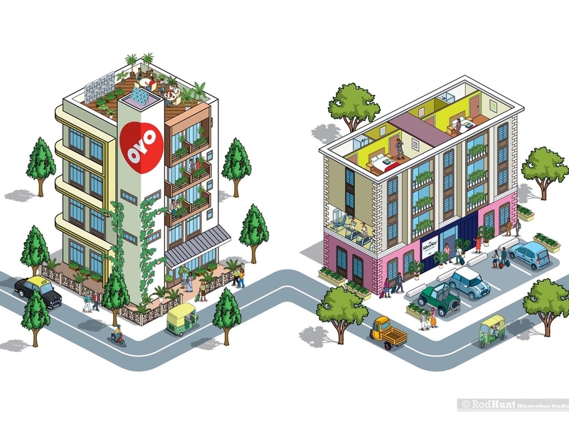 OYO Rooms: Book & Mural Illustration 1 advertising architechture building business design detail graphic illustration illustrator isometric people pixel art vector