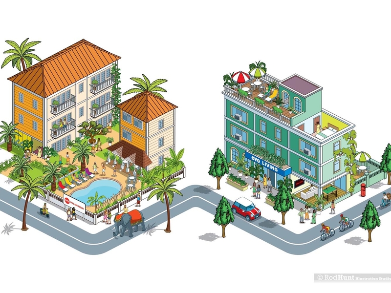 OYO Rooms: Book & Mural Illustration 4 advertising architechture buildings business city cityscape design detail graphic illustration illustrator infographics isometric pixel art travel vector