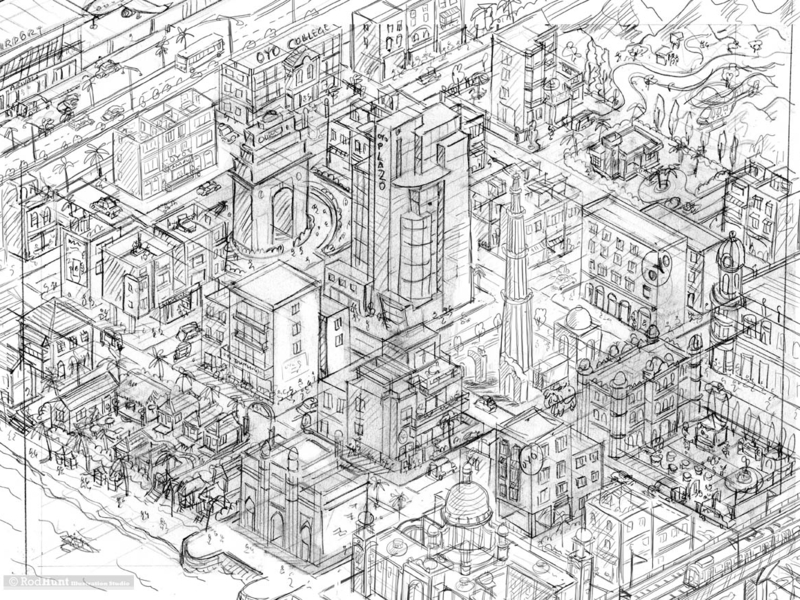 OYO Rooms: City Mural - Rough Drawing advert advertising business city cityscape design detail graphic illustration illustrator isometric map maps travel