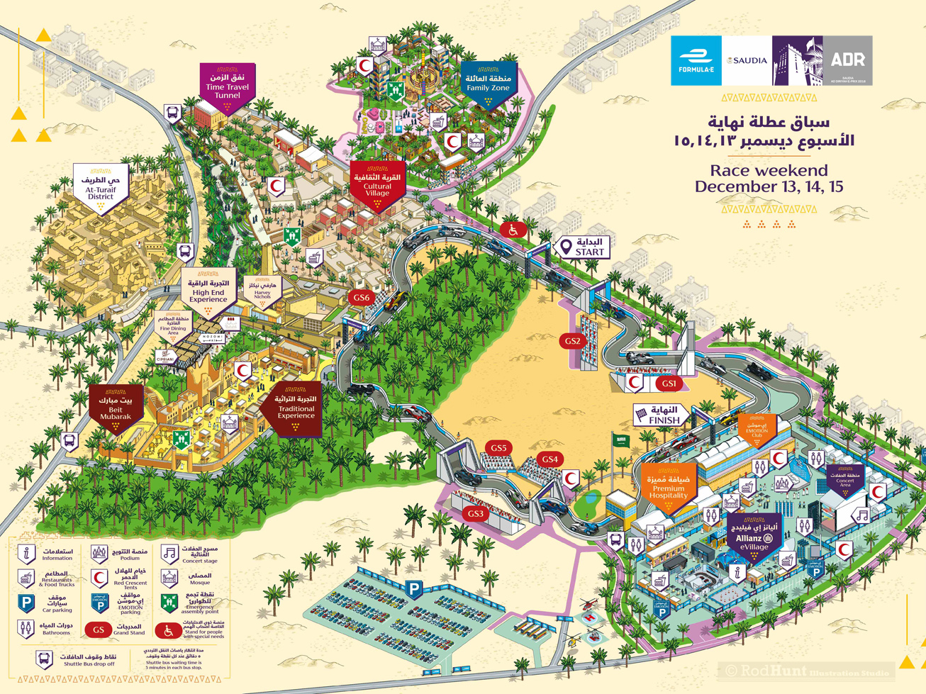 2018 Saudia Ad Diriyah E-Prix Event Map Illustration by Rod Hunt on ...