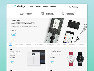 Withings - Store Page e commerce ecommerce eshop minimal product store ui webdesign withings