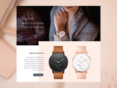 Nokia Steel - Limited Edition brand desktop fashion health interface nokia pink ui watches web webdesign webpage