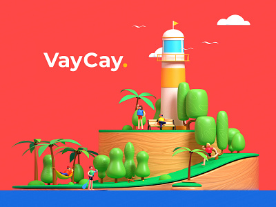 VayCay. 3d 3d art c4d character cinema4d clean colors cute design illustration nature redshift ui ux vacation web