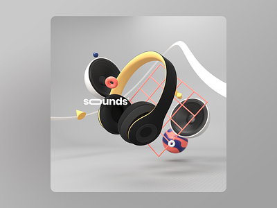 Sounds® Headphones 3d 3d art c4d cinema4d clean colors design geometic headphones illustration model music redshift render ui uiux web