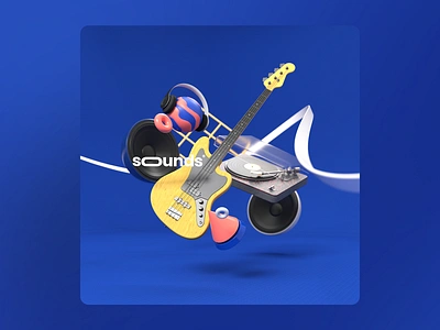 Sounds® Elements 3d 3d art 3dmodel app application bass c4d cinema4d clean colors design giutar headphones illustration music redshift render turntable ui uiux