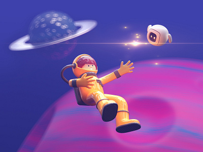 Spaced Out. 3d 3d art astronaut behance c4d character cinema4d design digitalart drone galaxy illustration mdcommunity planet redshift render robot space spaced spaceman