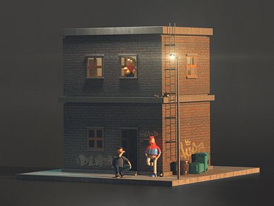 Slavs. 3d beer building c4d characterdesign graffiti illustration minimal redshift render slav wall