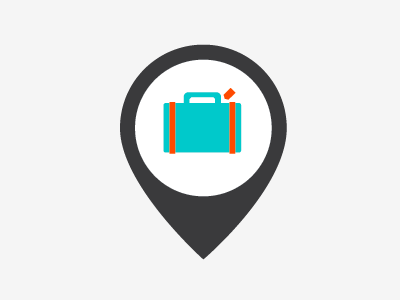 possible direction for microtrip.it logo design graphic icon logo map pin suitcase travel
