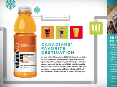 Interior page from Coke-McDonald's stewardship report beverage layout report