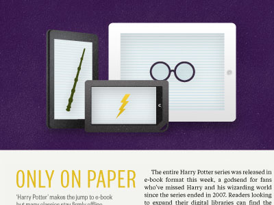 Only on Paper book e reader ebooks glasses harry potter hocruxes hogwarts ipad kindle lightning bolt mobile nook tablet texture the daily wand wizard