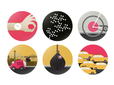 Smart Cities bicycle cab copenhagen design editorial icons illustration ipad rain seattle singapore taxi trashbag watch wheel