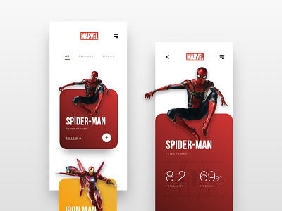 // Marvel: Explore the Heroes // Mobile Concept design interface marvel online screendesign ui ux webdesign