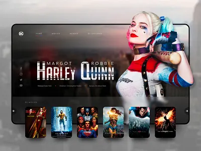 // HARLEY QUINN // DC Movies – Landingpage Concept V2 batman dc dcuniverse design digital harley quinn interface online rebound streaming ui ux