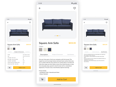 DailyUI 012 addtocart app daily 100 challenge daily ui dailyui dailyuichallenge design favorite furniture furniture app furniture design grey mobile mobile app sofa ui yellow