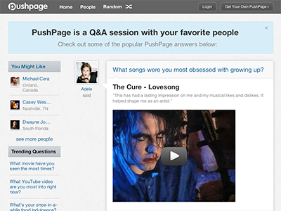 PushPage home page homepage pushpage social network