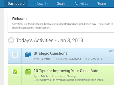 Dashboard with Daily Activities activity list checklist dashboard