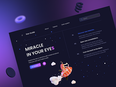 Miracle: Star Guide App app concept dark design first interaction landing screen star ui ux