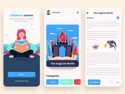 Book, Children Stories UI Design