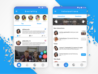 All in one, Social Network Concept, Animation Tabs Menu. android app design social network tabs template ui ui design ux ux design