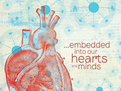 Embedded heart illustration red texture typography