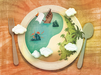 Resurrecting Wilson book clouds illustration island plate sea monster ship wreck texture wilson