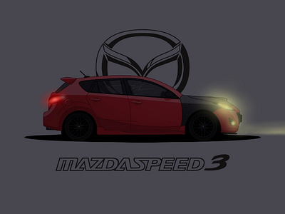 Mazda speed 3 (Lights on) car car designs cars design illustration mazda mazdaspeed vector art